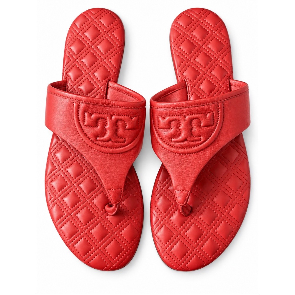 Tory Burch Fleming Red Quilted Leather Thong Sandals Slides 9M 5595